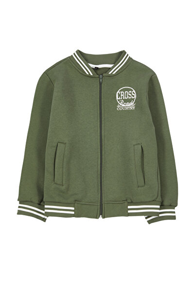 TRENDYOLKIDS Boy's Khaki Bomber Jacket - Slogan Print, School Uniform Tkdaw25ce00004