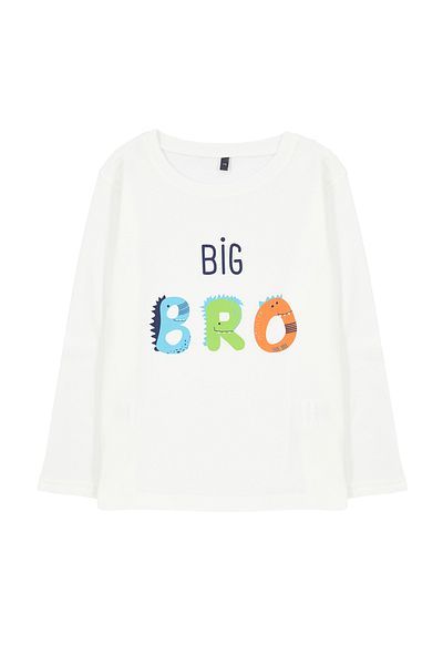 TRENDYOLKIDS Chlapecké ecru vzorované bavlněné tričko s výstřihem - Tkdaw25Ts00009