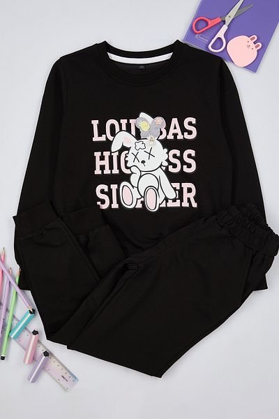 TRENDYOLKIDS Black-1001 Thin Rabbit Patterned Seasonal Knitted Suit for Girls Tkdaw25au00027