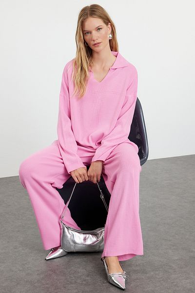 Trendyol Modest Polo gallérral kötött pulóver és nadrág szett - TCTAW25US00024