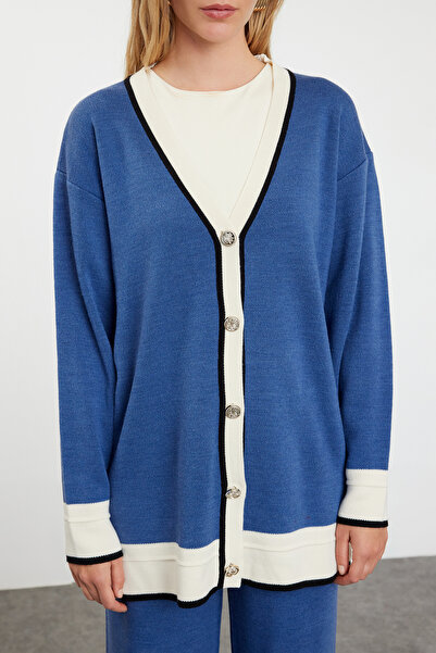 Trendyol Modest Indigo pletený kardigan a sada kalhot - TCTAW25US00002
