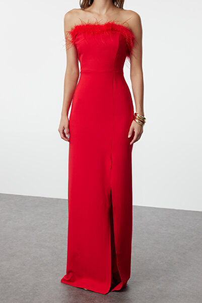 Trendyol Collection Piros testhezálló Otrişli szőtt elegáns estélyi ruha TPRSS22AE0095