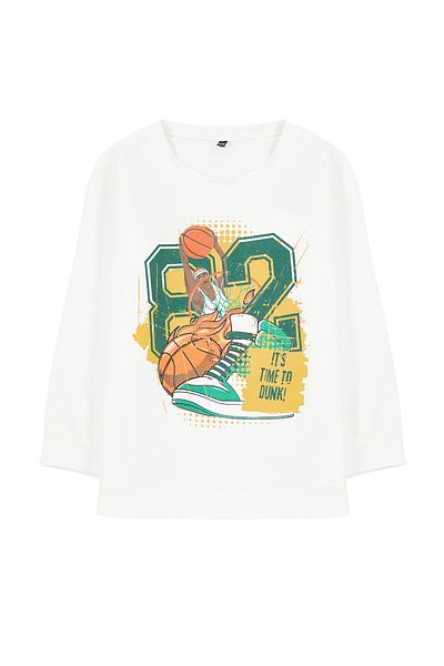TRENDYOLKIDS Boys' Ecru Seasonal Knitted Sweatshirt - Crew Neck, Thin Basketball Pattern Tkdaw25sw00005