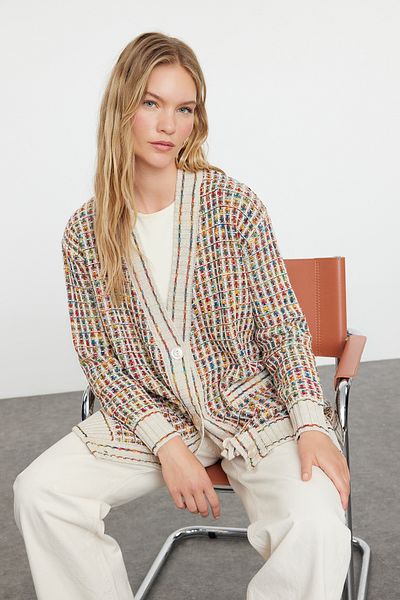 Trendyol Modest Ζακέτα πλεκτής πέτρας V-Neck - TCTAW22TH0144
