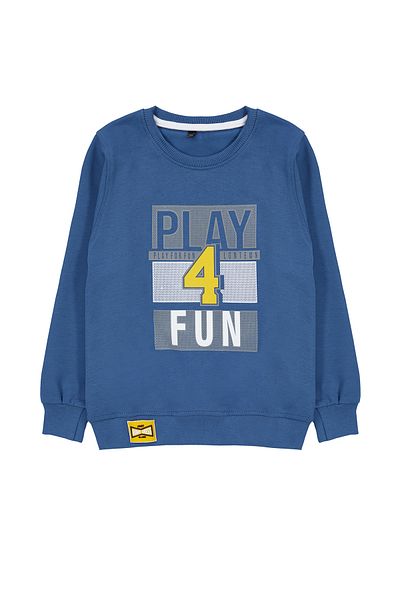 TRENDYOLKIDS Boy's Indigo Seasonal Sweatshirt - Thin Slogan Pattern, Knitted Tkdaw25sw00007