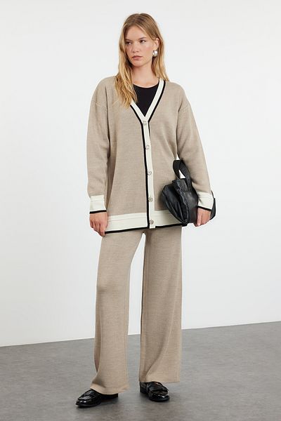Trendyol Modest Mink Knitwear Cardigan and Trousers Set - TCTAW25US00002