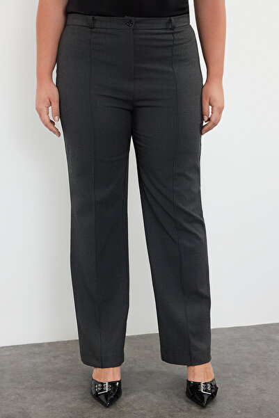 Trendyol Curve Плюс розмір Антрацит Преміум ткані штани Nervur Детальніше TBBAW25AR00000