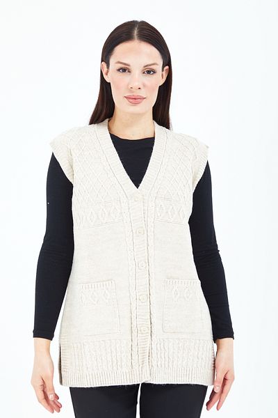 Stilmony Women's Cream Buttoned Mother Wool Vest with Pockets