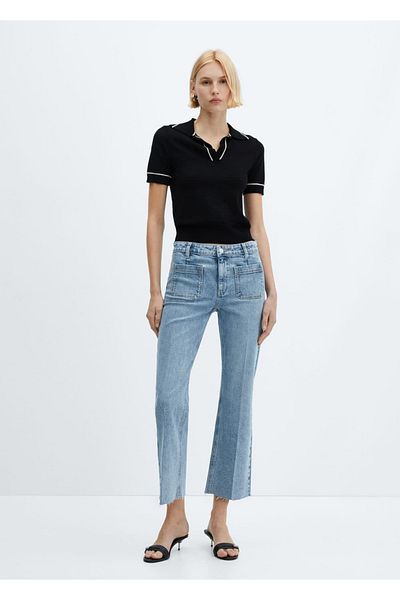 MANGO Woman Pantaloni jeans evazați cu buzunar