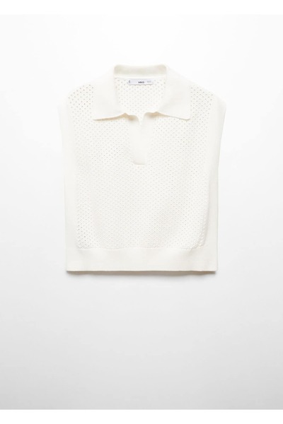 MANGO Woman Bluză cu guler polo din tricot ajurat