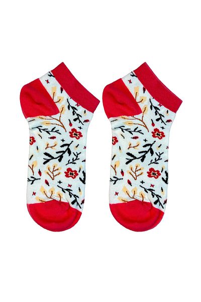 Niket Life Ecru-Pink Floral Patterned Booties Socks