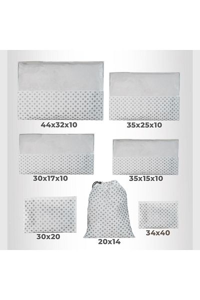 Cuty Home White Button Patterned Textile Suitcase - Set of 7 Suitcase Organizer