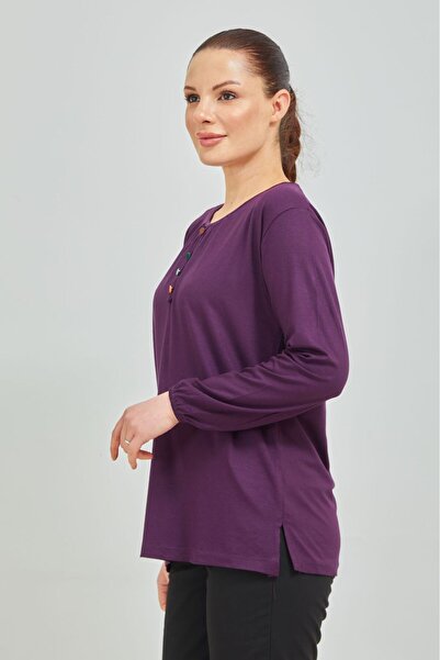 Stilmony Women's Purple Lycra Combed Cotton Blouse with Elastic Sleeves