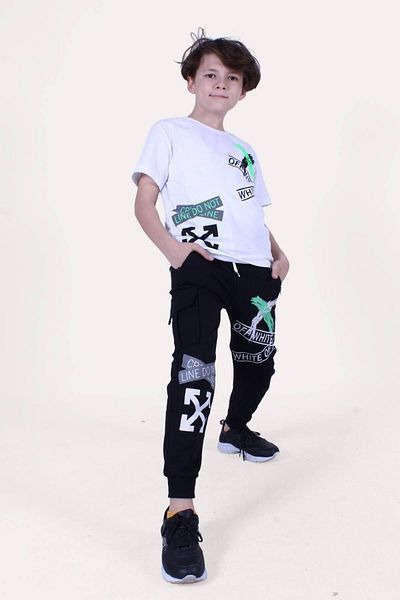 PANİO KİDS X Printed Boys' Bottom-Top White Tracksuit Set
