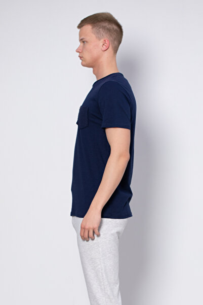 BARRELS AND OIL T-Shirt with Chest Pocket - Indigo