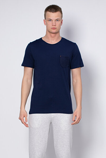 BARRELS AND OIL T-Shirt with Chest Pocket - Indigo