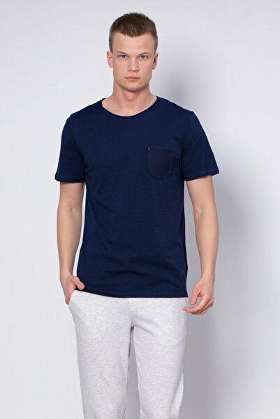 BARRELS AND OIL T-Shirt with Chest Pocket - Indigo