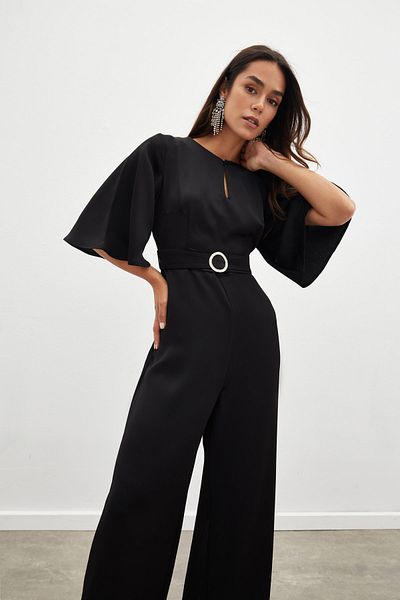 Sateen Salopetă Creponată Curea - NEGRĂ