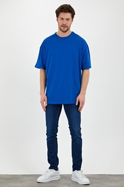 TA COLLECTİON Μπλουζάκι Saks Blue Unisex με χαλαρή εφαρμογή και oversized γραμμή