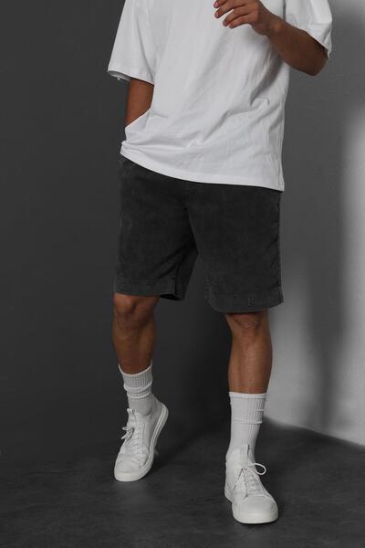 Slatra Pantaloni scurți negri brodați pentru laptop pentru bărbați - țesătură...