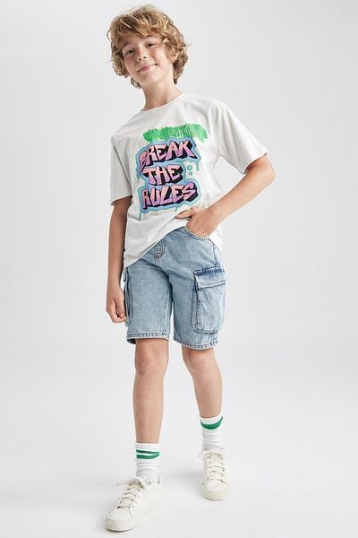 DeFacto Boy's Crew Neck Printed Short Sleeve T-Shirt A9509a823hs