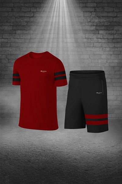 POSEIDON STORM Men's Burgundy Dri-Fit Fabric Unprinted Daily Comfortable T-Shirt Shorts Sports Suit Set (S-3Xl)