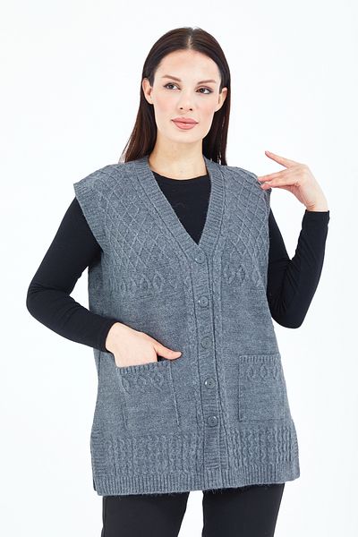 Stilmony Women's Gray Buttoned Wool Mother Vest with Pockets