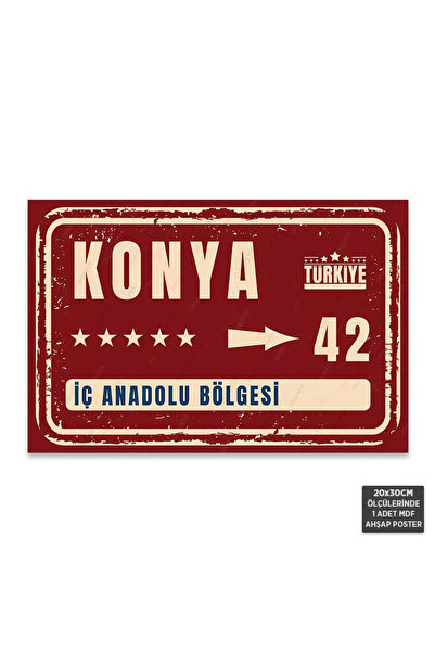 Hayal Poster PT1115 - Konya Şehir Tabelası Retro Mdf Ahşap Poster (20x30cm)