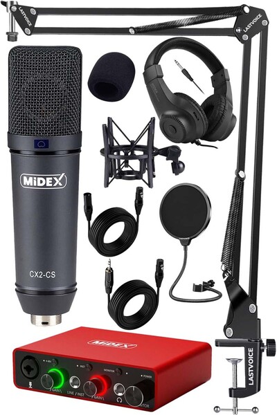 Midex Stüdyo Ekipmanları Exclusive Paket-2 CX2 Mikrofon GLX-700RD Ses Kartı S...