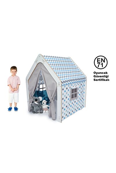 Minera Montessori Ahşap Oyun Evi, Oyun Çadırı / Beyaz Mavi