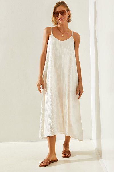 Bianco Lucci Asymmetrisches Basic 164-Kleid mit Leinenschnitt – Seilträger, Damen, 60251440