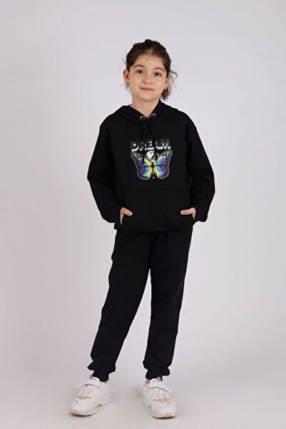 BUSEYİZ Σετ κοριτσίστικη παιδική φόρμα με κουκούλα με λεπτομέρεια καγκουρό με...