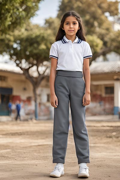 BayBayan Γκρι Ribbed Girl's Seasonal Trend Παντελόνι - Για Κολέγιο και Γυμνάσιο