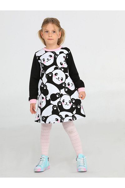 Casabony Rochie neagră imprimată pentru fete Pandas