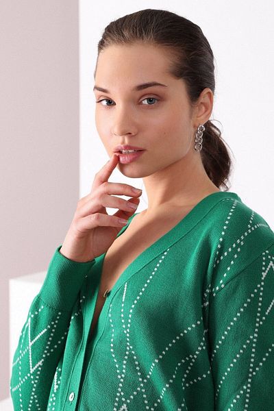 Ferraro Green Striped 100% Cotton Women's Knitwear Cardigan