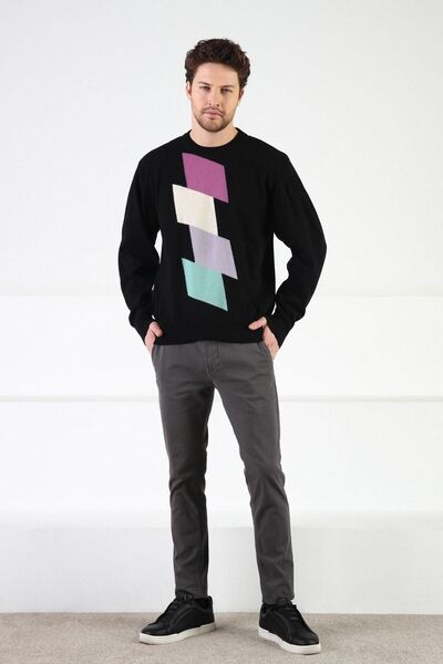 Ferraro Siyah Bisiklet Yaka %100 Kuzu Yünü Erkek Kazak