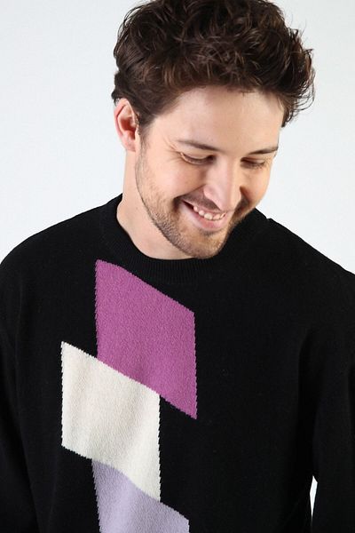 Ferraro Pulover negru pentru bărbați, 100% lână de miel