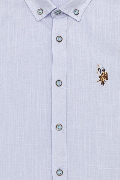 U.S. Polo Assn. Cămașă băiat cu aspect de in, mânecă scurtă 100% bumbac Albastru închis Alb Albastru deschis Culoare piatră 3-13 ani
