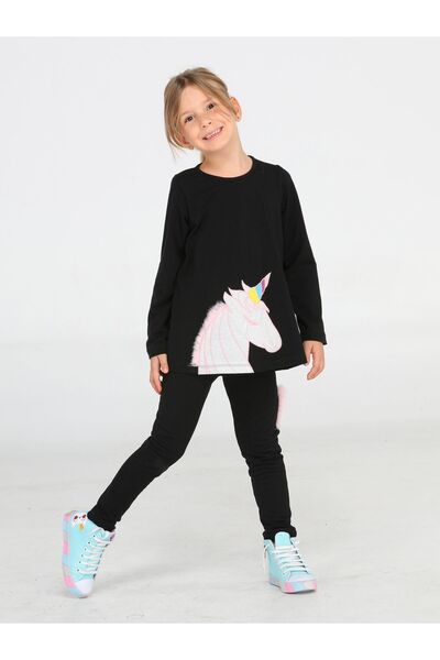 Casabony Unikornis mintás 3D fekete lány tunika és leggings szett