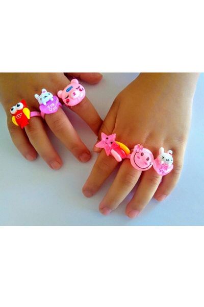 Papakudi 6 Pieces Girl's Ring - Pink Colored Children's Ring 3-9 Years Old Children's Accessory