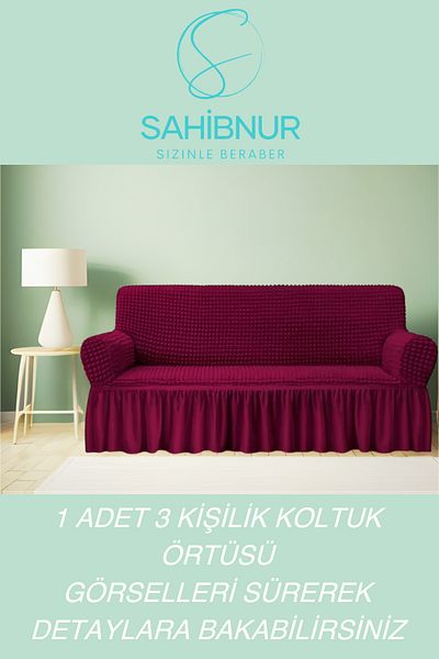 SAHİBNUR 3 Seater 1Pc Wrapped Sofa and Sofa Set - Elastic Cover with Skirt 180 X 230