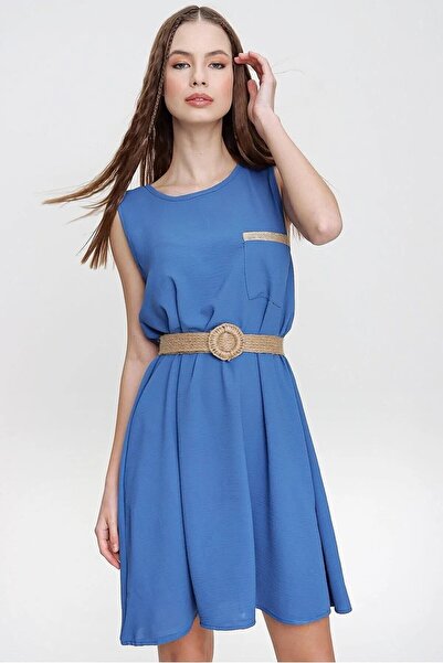 Yıldızistan فستان Indiggo Blue فضفاض على شكل حرف A بدون أكمام للنساء - كم قصي...