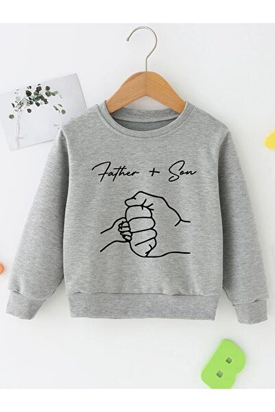 NoVibe سويت شيرت مطبوع كبير الحجم للأطفال - رقبة دائرية، للأب والابن