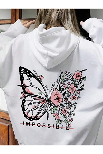 NoVibe Hanorac de iarnă oversize unisex cu model de fluturi alb - Hanorac cu ...