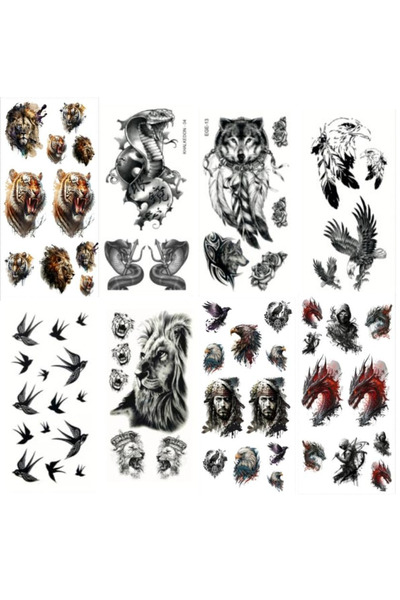 Kağıtay Geçici Dövme Seti - Animal Dövme Seti - 8 'li Set