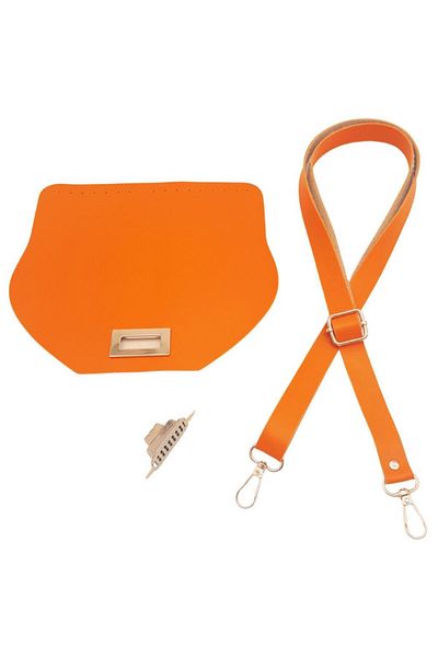 angel çanta aksesuar Angel 21x19 Cm Bag Set with Cover and Adjustable Handle - Artificial Leather, Orange Color, Silver Metal