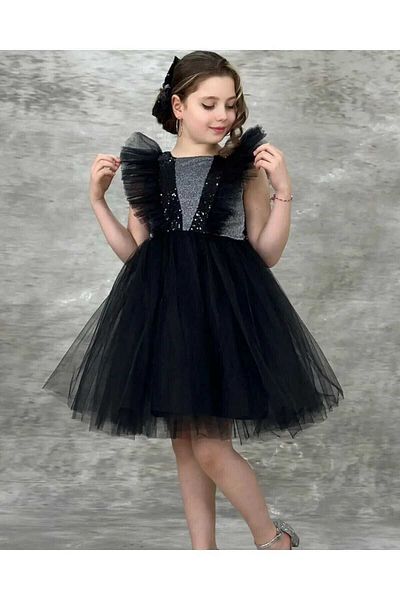 defada Black Sequin Glitter Tutu Children's Evening Dress Birthday Dress Costume