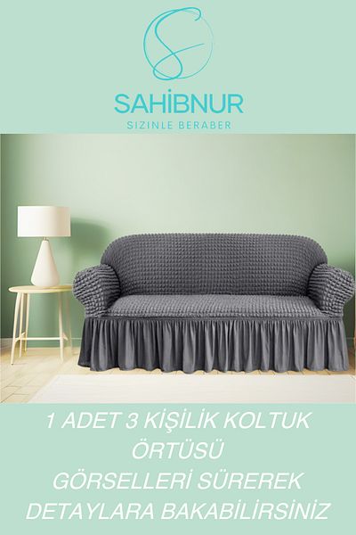 SAHİBNUR 3Seater Wrapped Sofa Set with Elastic and Skirt, 180X230 cm Armchair Cover