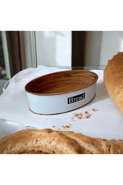 UCR HOME Wooden Look White Metal Round Bread Bowl - Bread Box