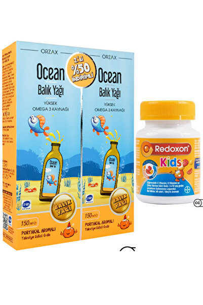 Ocean Balık Yağı Şurup Portakal 150ml 2.si %50  + Redoxon Kids 60 Çiğnenebili...